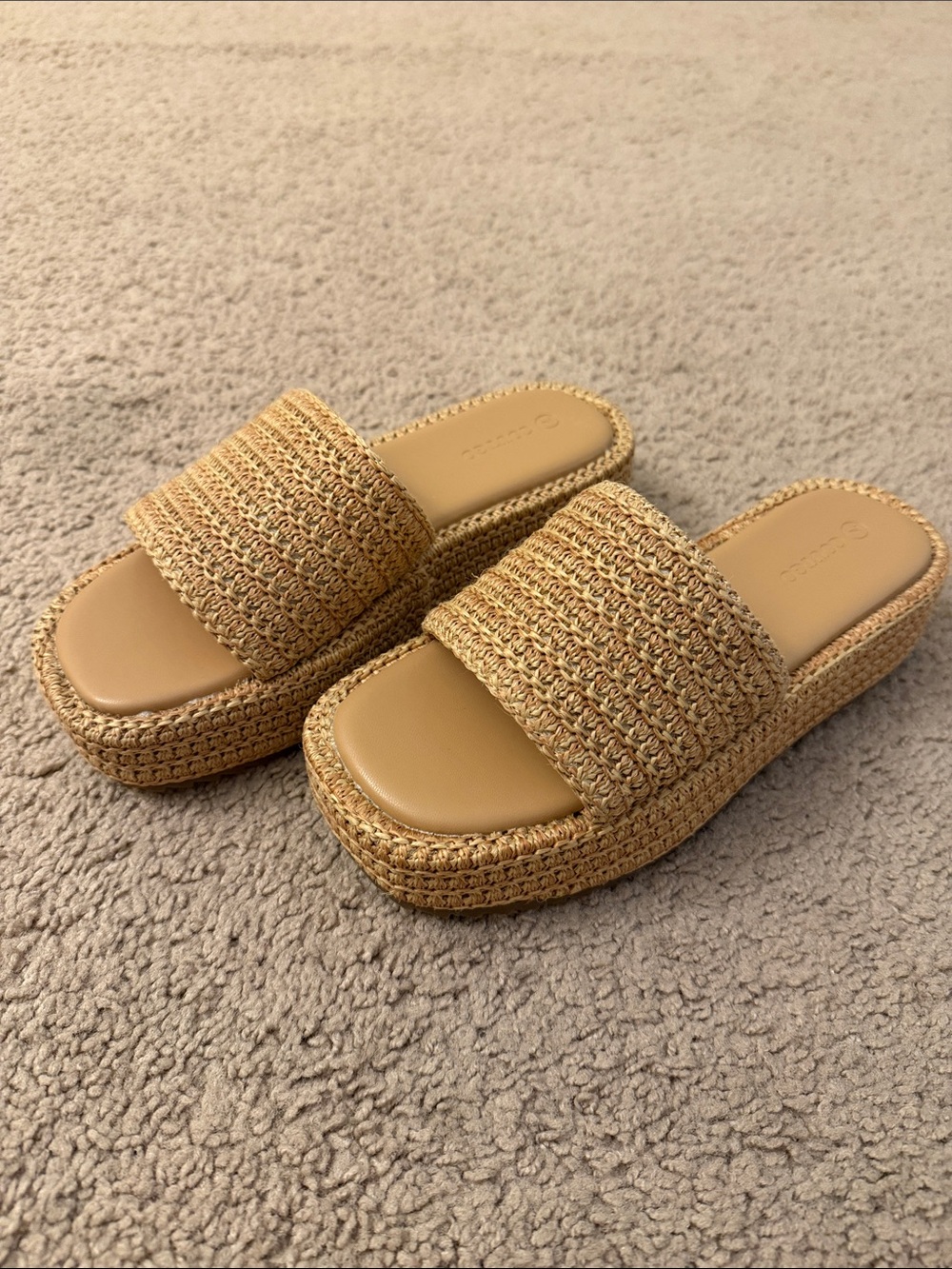 Woven Platform Tan Slide Sandals